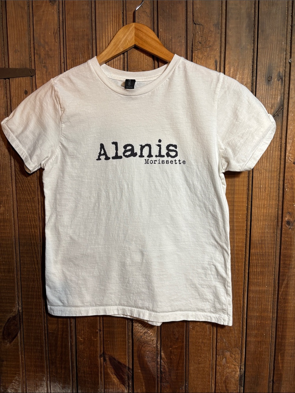 Alanis Morissette White Short-Sleeve Tee with Black Text
